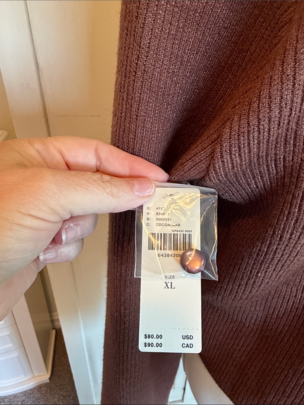 Anthropologie Pilcro Brown Ribbed Square-Neck Button-Front Cardigan - Picture 3 of 4